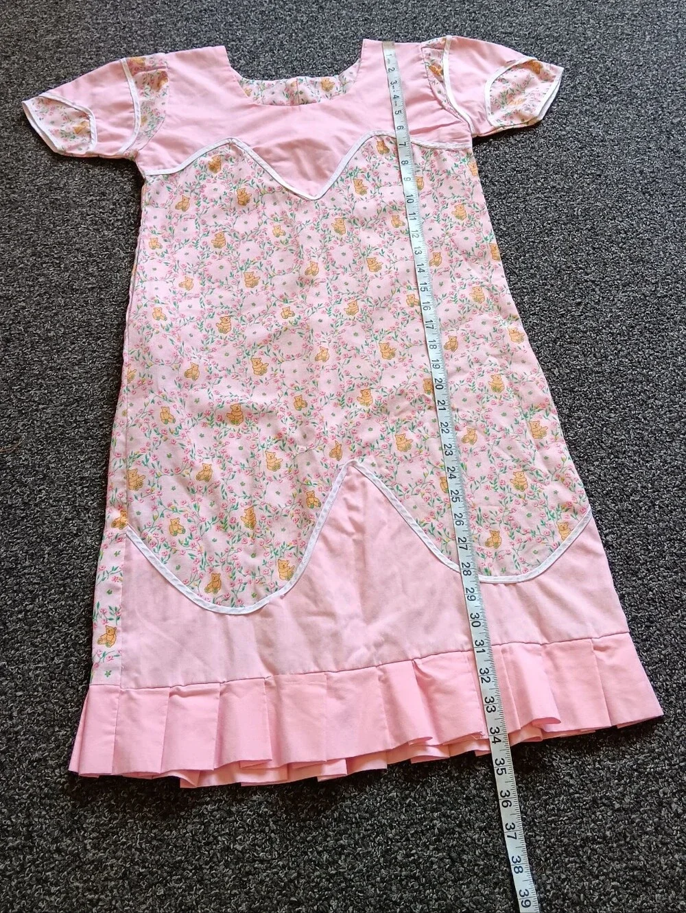 70s 80s Handmade Vintage Whimsical Girls Bear Nightgown, Approx Sz 8 Whimsy Pink